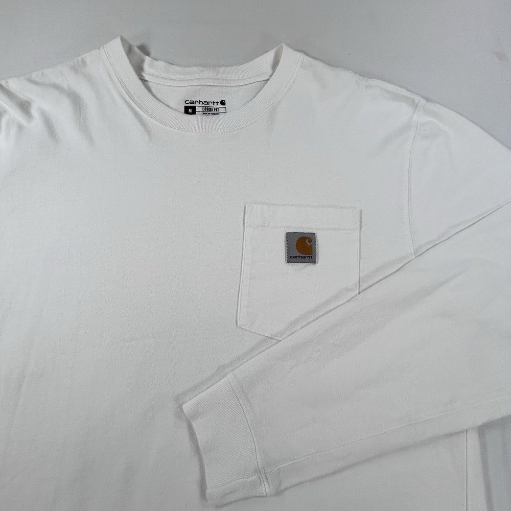 Carhartt Shirt Mens M White Loose Fit Workwear Long Sleeve Pocket Tee Pullover